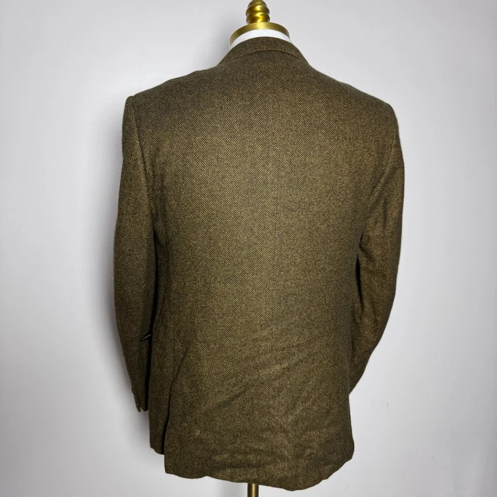 Vintage 1970s Herringbone Wool Blazer Mens 38R Mustard Brown Sport Coat Academic